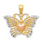 14k Two-tone Gold with Rhodium Over 14k Yellow Gold Butterfly with Heart Pendant