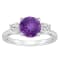 8mm Round Amethyst And White Topaz Rhodium Over Sterling Silver 3-Stone Ring