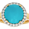 Turquoise And White Zircon Round Ring In 18K Gold Over Sterling Silver 0.43ctw
