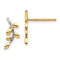 14K Yellow Gold With White Rhodium Leaf Post Earrings