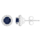 4mm Round Sapphire 1/8 ctw Diamond Rhodium Over Sterling Silver Halo
Stud Earrings