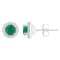 4mm Round Emerald 1/8 ctw Diamond Rhodium Over Sterling Silver Halo Stud Earrings
