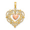 14K Two-tone Gold  Textured Heart with Lace Trim Charm