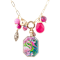 Barse Jewelry Pink Agate & Multi-Gemstone Gold Tone Flamingo Charm Necklace