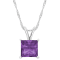 8mm Princess Cut Amethyst Rhodium Over Sterling Silver Pendant With Chain