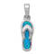 Rhodium Over Sterling Silver Lab Created Blue Inlay Opal Sandal Pendant