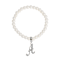 White Faux Pearl Bead Initial Charm Stretch Bracelet