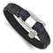 Black and Blue Leather Stainless Steel Polished 8.25-inch Shackle Bracelet