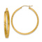 14k Yellow Gold 1 1/2" Satin and Diamond-cut Hoop Earrings