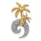 14k Two-tone Gold Diamond Double Palm Tree and Wave Chain Slide Pendant