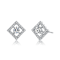CZ Halo Stud Earrings In White Rhodium Over Brass