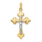14k Yellow Gold and 14k White Gold Brushed Fleur-de-Lis INRI Crucifix Pendant