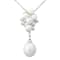 White Freshwater Pearl and Cubic Zirconia Sterling Silver Cluster Drop
Pendant with Chain
