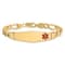14k Yellow Gold Medical Soft Diamond Shape Red Enamel Figaro Link ID Bracelet
