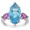 Sterling Silver Swiss Blue Topaz, Amethyst, and Lab White Sapphire Ring