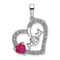 Rhodium Over 14k White Gold Ruby and Diamond Mom Heart Pendant