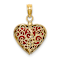 10K Yellow Gold 3D Textured Red Enameled Reversible Openable Heart Charm