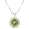7mm Round Peridot 1/8 ctw Diamond Rhodium Over Sterling Silver Halo
Pendant with Chain