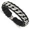 Black Leather and Stainless Steel Brushed Curb Chain 8.5-inch Bracelet