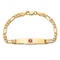 14k Yellow Gold Medical Soft Diamond Shape Red Enamel Figaro Link ID Bracelet