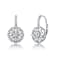 CZ Flower Cluster Halo Drop Earrings In White Rhodium Over Brass