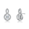 CZ Halo Drop Earrings In Rhodium Over Brass