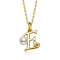 Initial E Pear Shape CZ And Pearl Pendant Necklace In 14K Gold Over Brass