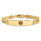 14k Yellow Gold Medical Soft Diamond Shape Red Enamel Curb Link ID Bracelet