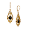 Black Teardrop Dangle Earrings In Gold Tone
