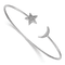 Rhodium Over 14k White Gold Diamond Moon and Star Flexible Cuff Bangle