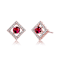 Ruby Color CZ Halo Stud Earrings In 18K Rose Gold Over Brass