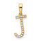 14k Yellow Gold Diamond Letter J Initial Pendant