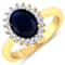 1.49ctw Blue Sapphire and Diamond 14K Yellow Gold Halo Ring