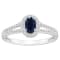 6x4mm Oval Sapphire 1/4 ctw Diamond Rhodium Over Sterling Silver Halo Ring