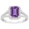 8x6mm Emerald Cut Amethyst 1/4 ctw Diamond Rhodium Over Sterling Silver
Halo Ring