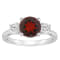 8mm Round Garnet And White Topaz Rhodium Over Sterling Silver 3-Stone Ring
