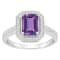 8x6mm Emerald Cut Amethyst 1/5 ctw Diamond Rhodium Over Sterling Silver
Halo Ring