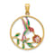 14K Yellow Gold Enameled Hummingbird and Flower in Circle Pendant