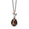 Sterling Silver Antiqued with 14K Accent Leaf Smoky Quartz with 2-inch
ext Necklace