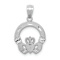 Rhodium Over 14k White Gold Solid Satin and Diamond-Cut Claddagh Pendant