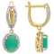 Emerald And Zircon Drop Earrings In 18K Gold Over Sterling Silver