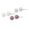 Rhodium Over Sterling Silver 8-9mm Plum/White Imitation Shell Pearl Post
3 Earring Set