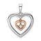 14k White Gold and 14k Rose Gold Double Heart Diamond Pendant