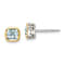 Rhodium Over Sterling Silver with 14k Accent Aquamarine Square Stud Earrings