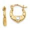 14K Yellow Gold with Rhodium Heart Hollow Hoop Earrings