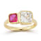 Rachel Zoe Pink and White CZ Two-Stone Ring in 14K Gold Over Sterling Silver