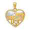 14K Two-tone Gold  Textured American Flag USA in Heart Pendant