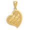 14k Yellow Gold Polished Textured Reversible Mom I Love You Front and
Cross on Back Heart Pendant
