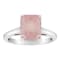 10x8mm Emerald Cut Rose Quartz Rhodium Over Sterling Silver Ring