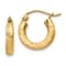 14k Yellow Gold Satin and Diamond-Cut 9/16" Round Hoop Earrings